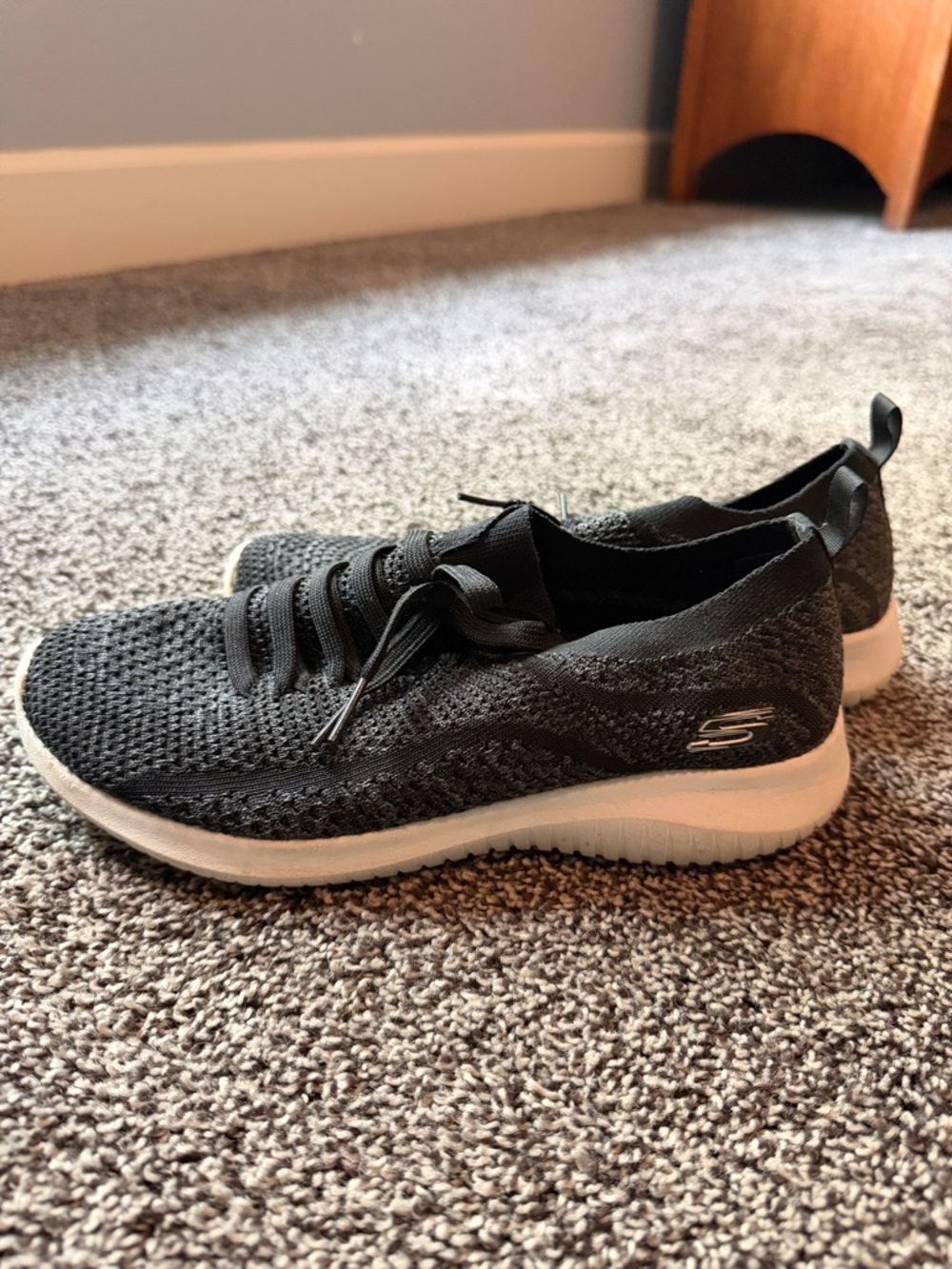 Skechers Women's Black Knit Slip-On Sneakers with White Sole